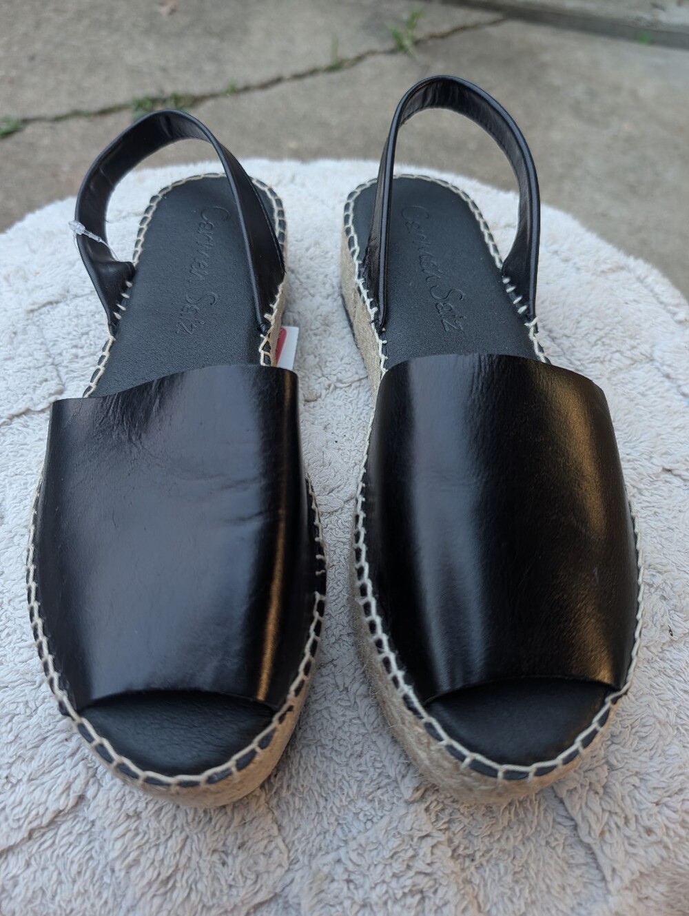 Carmen Saiz black leather slingback Espadrilles NWT